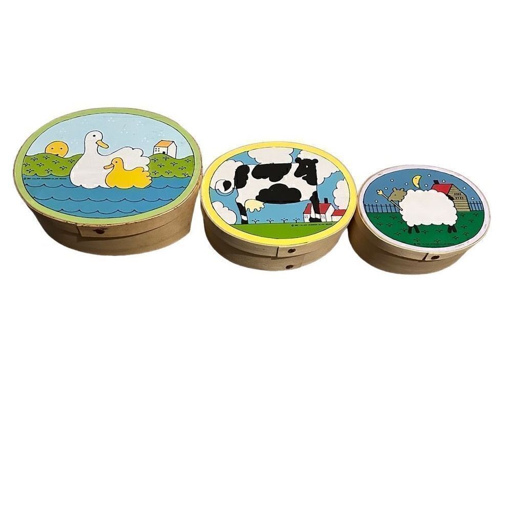 Vintage Lillian Vernon and Alan Wood Oval Wooden Nesting Boxes Country Farm 1982